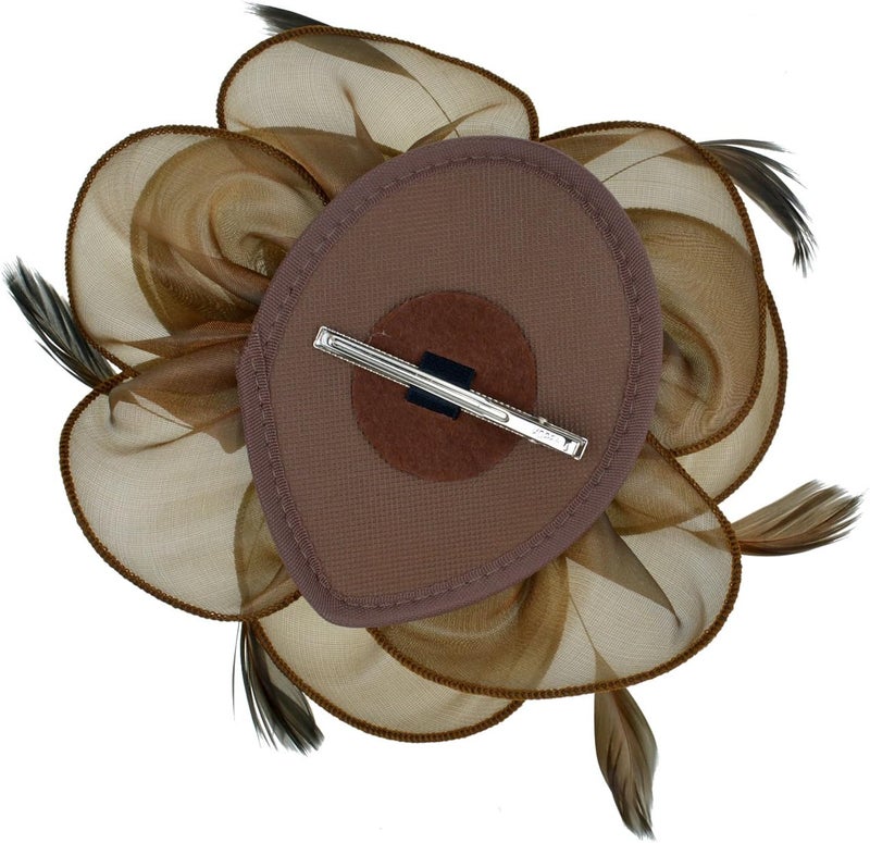 DRESHOW قبعة فاسيناتور لحفلة الشاي مع أشرطة وريش على رباط رأس ومشبك للنساء - Image 5